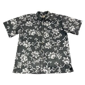 Cooke Street Honolulu‎ Mens XL Cotton Floral Aloha Shirt Charcoal Grey Hibiscus